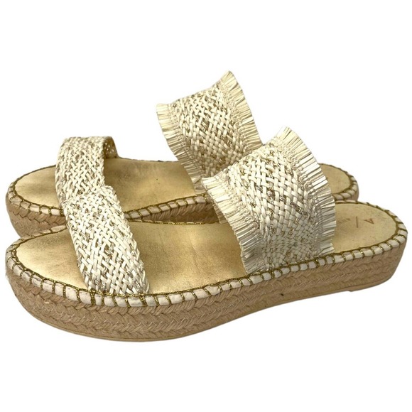 Anthropologie Leather Platform Woven Espadrille Chic Slip On Sandals White 39 - Picture 1 of 14